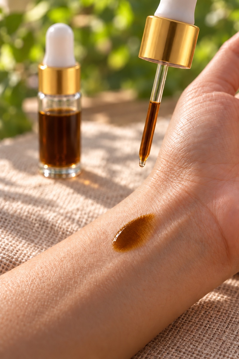 Heritage, Grade AA Kalimantan oud oil, macro dropper and amber oil bottle